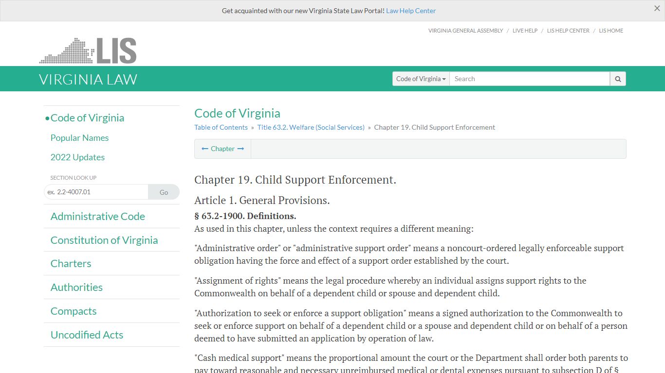 Code of Virginia Code - Chapter 19. Child Support Enforcement